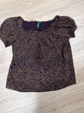 Ralph Lauren Paisley Off-Shoulder Blouse in Purple and Brown